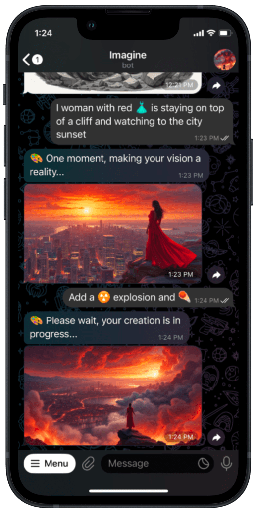 Screenshot of AI image generation example